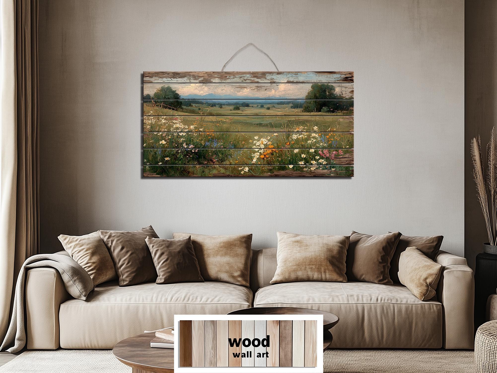 Rustic Wildflower Meadow Distressed Wood Wall Art