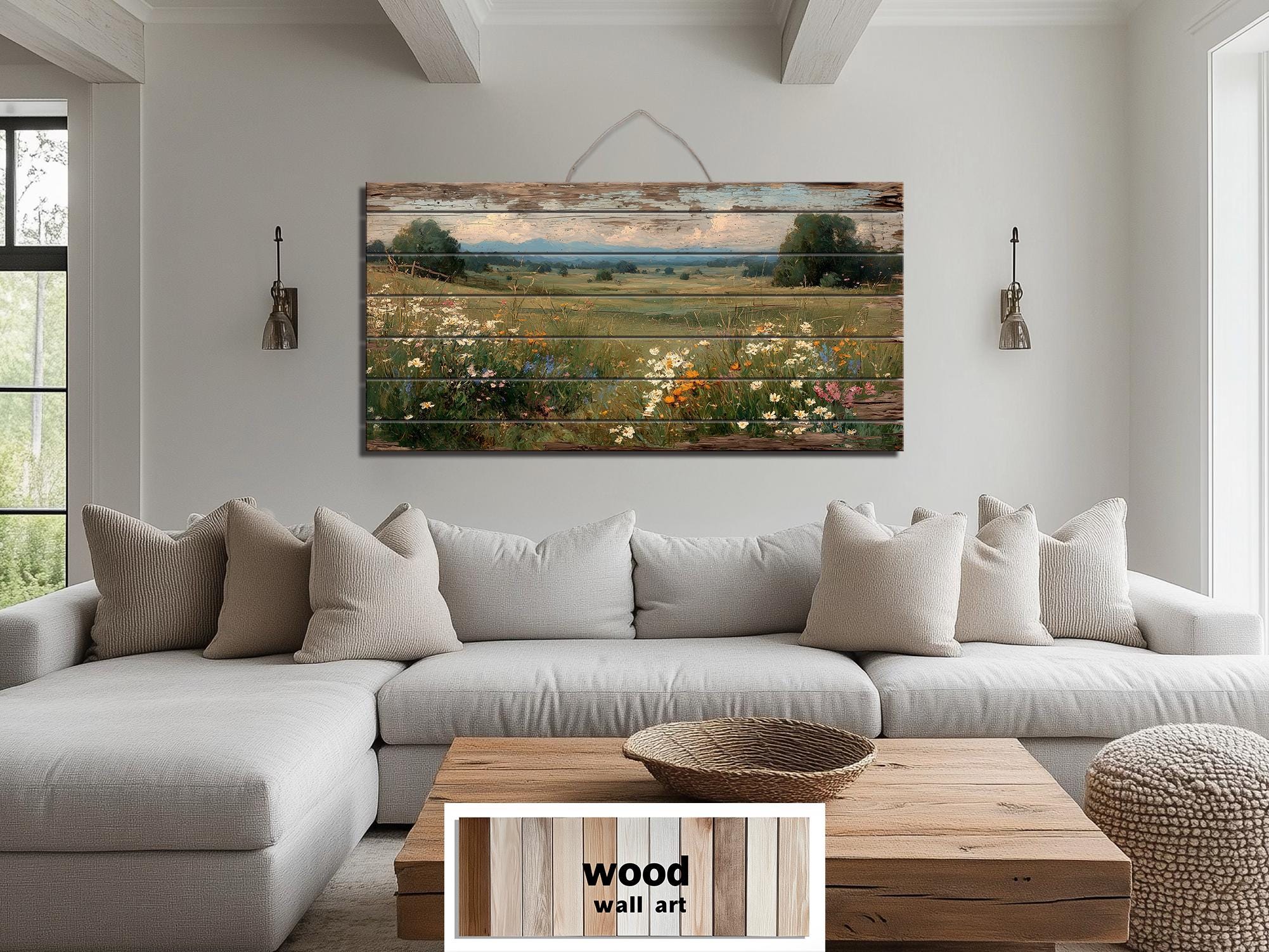 Rustic Wildflower Meadow Distressed Wood Wall Art