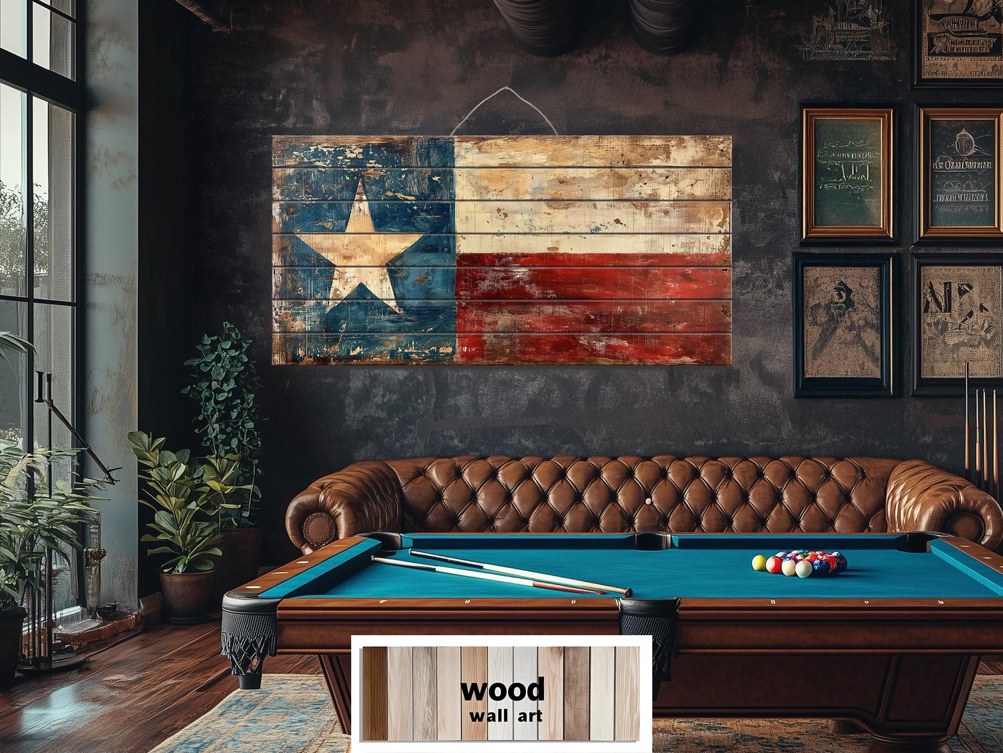 Rustic Wooden Texas Flag Real Wood Wall Art
