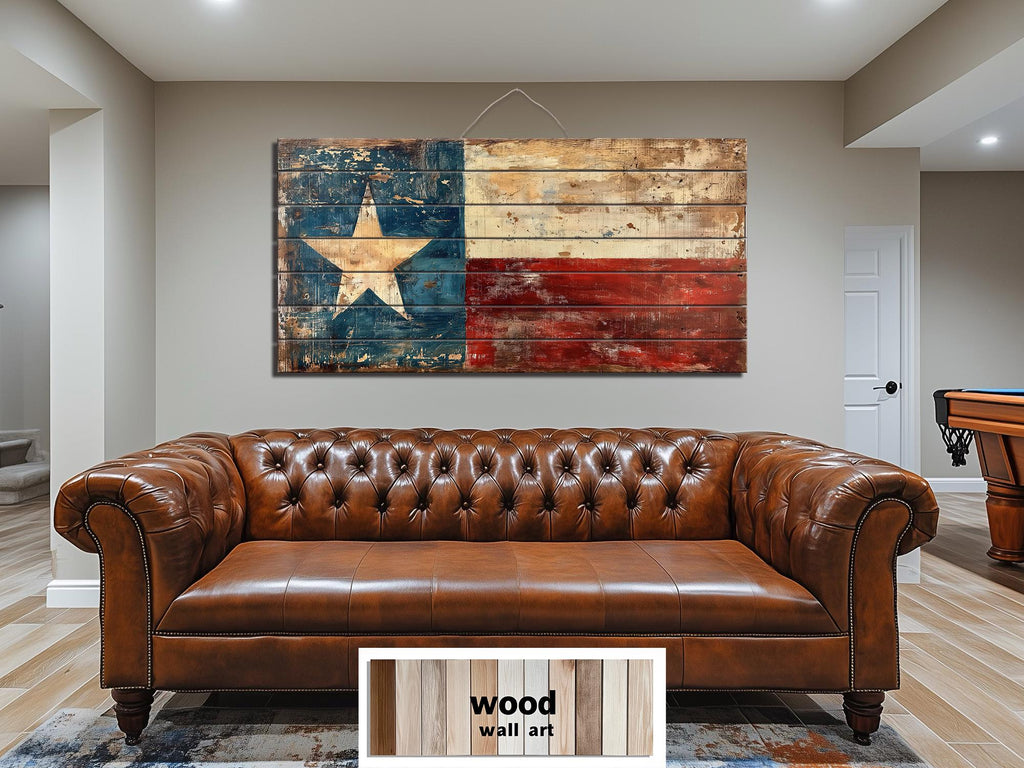 Rustic Wooden Texas Flag Real Wood Wall Art