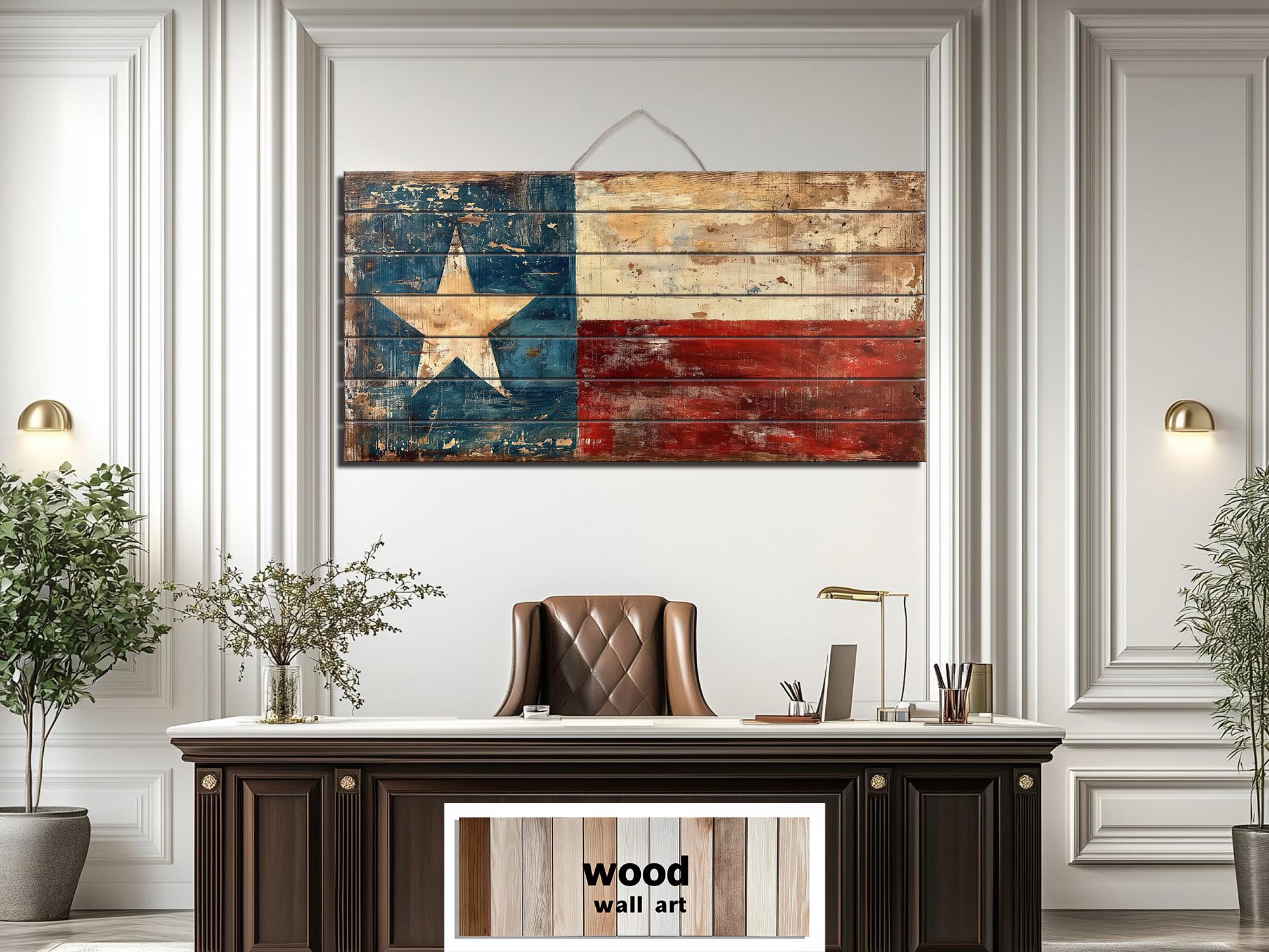 Rustic Wooden Texas Flag Real Wood Wall Art