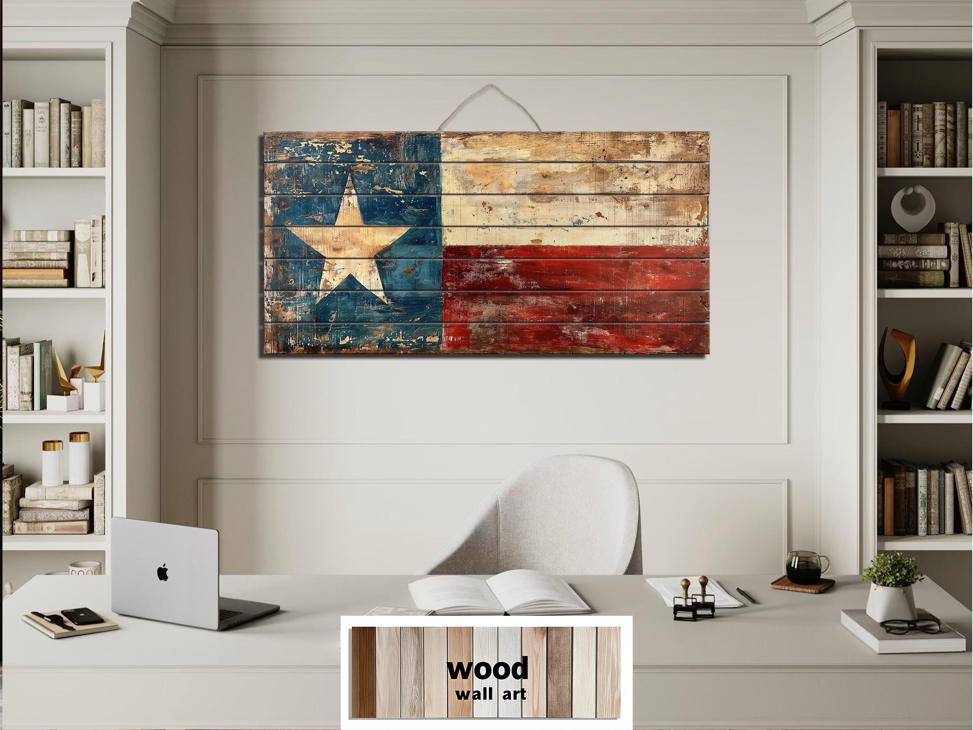 Rustic Wooden Texas Flag Real Wood Wall Art