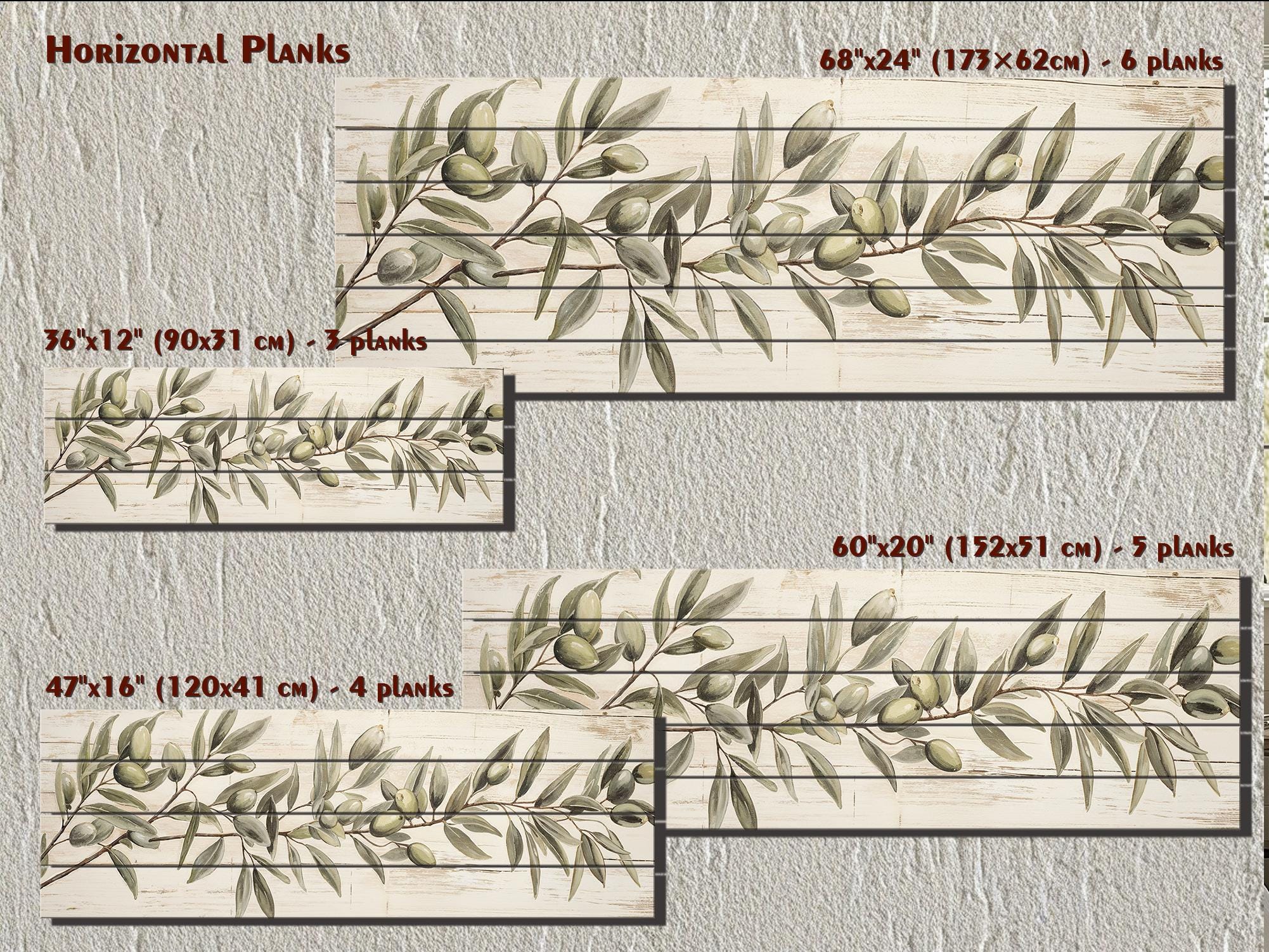 Sage Green Olive Branch Distressed Wood Wall Art