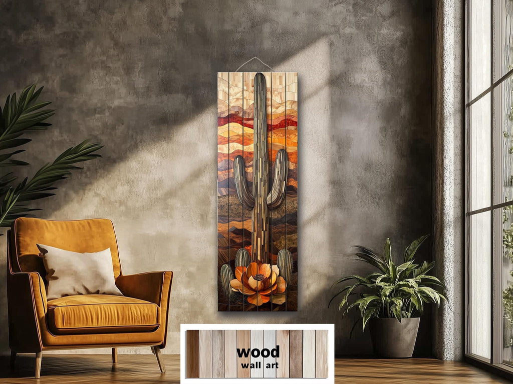 Saguaro Cactus  Tall Vertical Real Wood Wall Art