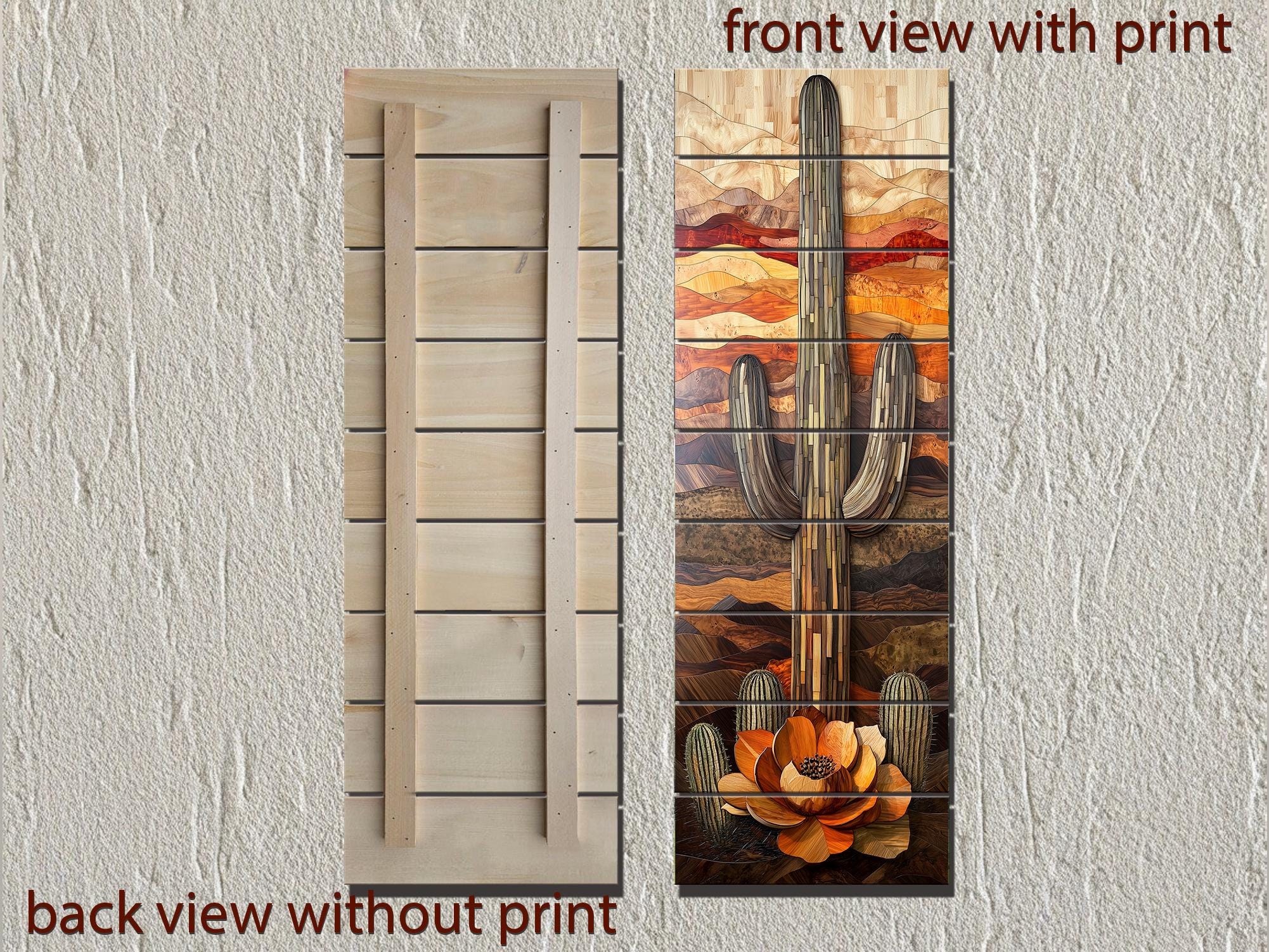 Saguaro Cactus  Tall Vertical Real Wood Wall Art