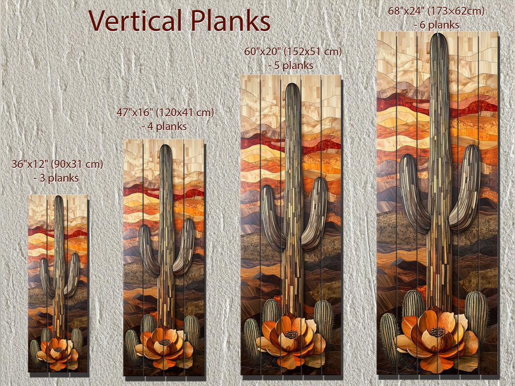 Saguaro Cactus  Tall Vertical Real Wood Wall Art