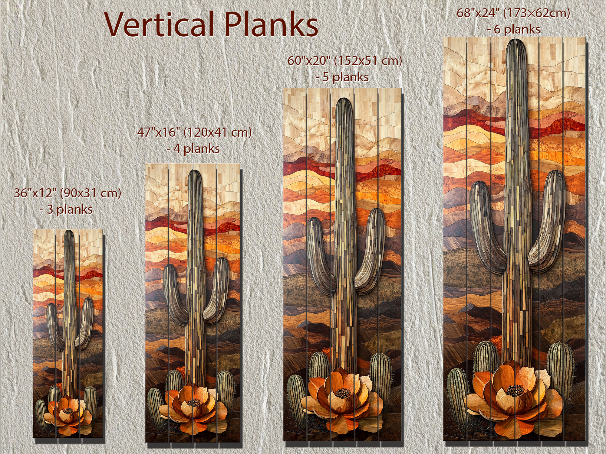 Saguaro Cactus  Tall Vertical Real Wood Wall Art