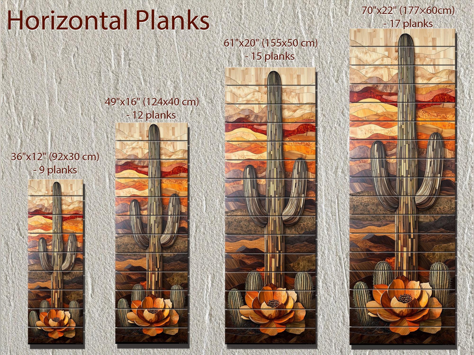 Saguaro Cactus  Tall Vertical Real Wood Wall Art