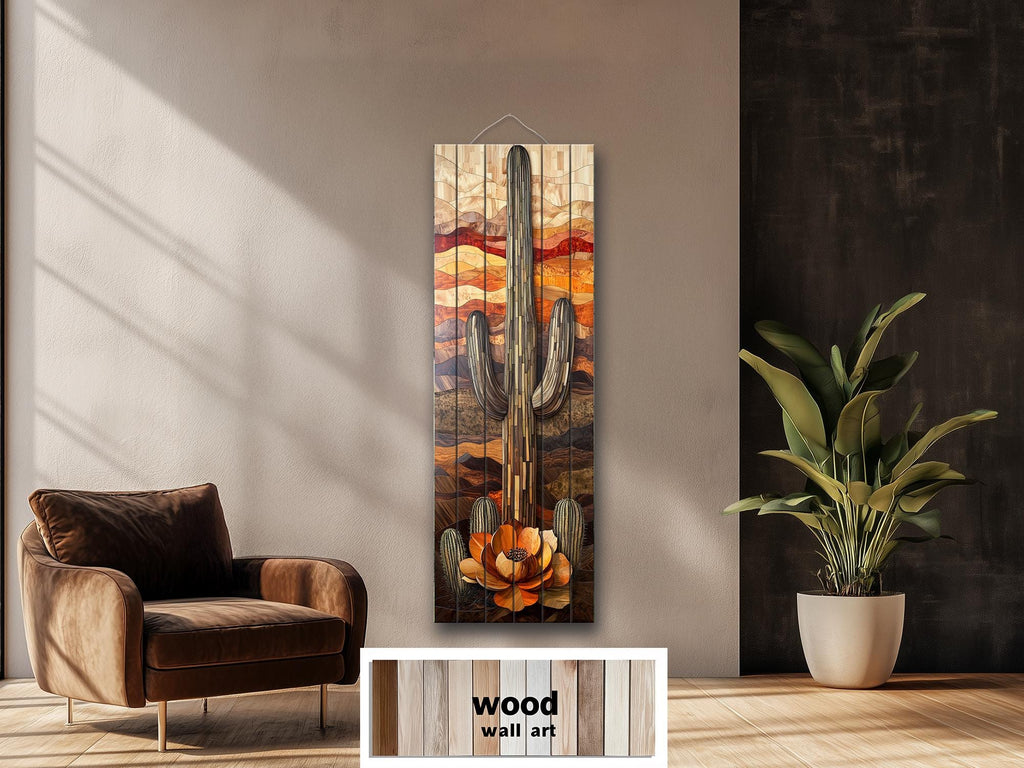 Saguaro Cactus  Tall Vertical Real Wood Wall Art