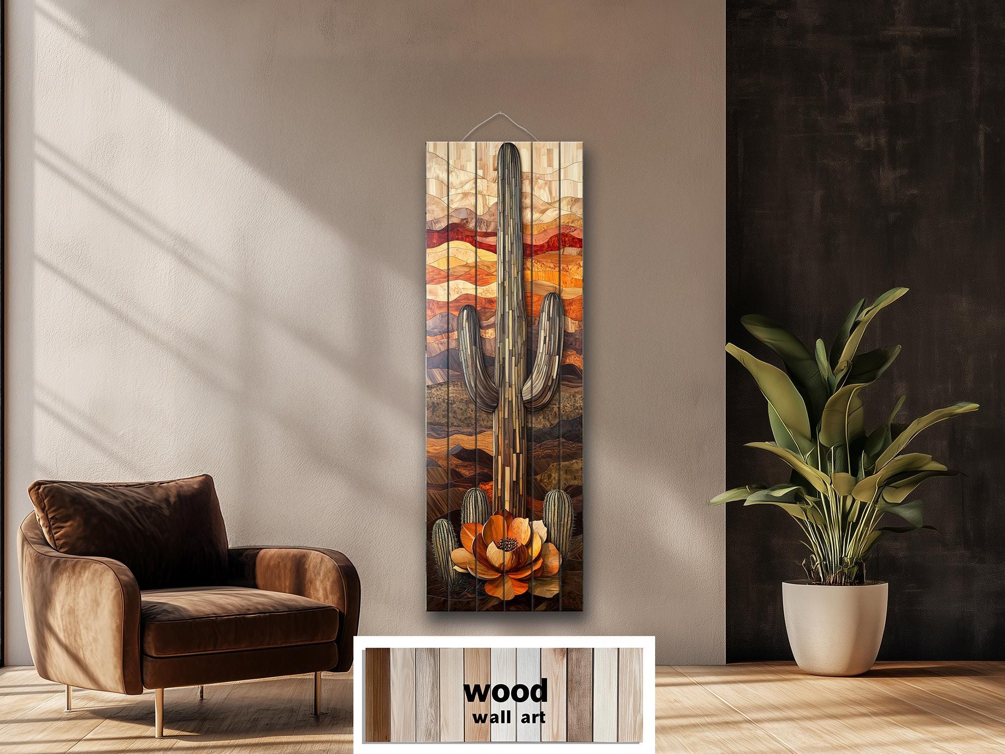Saguaro Cactus  Tall Vertical Real Wood Wall Art