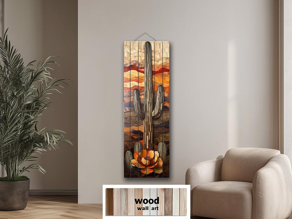 Saguaro Cactus  Tall Vertical Real Wood Wall Art