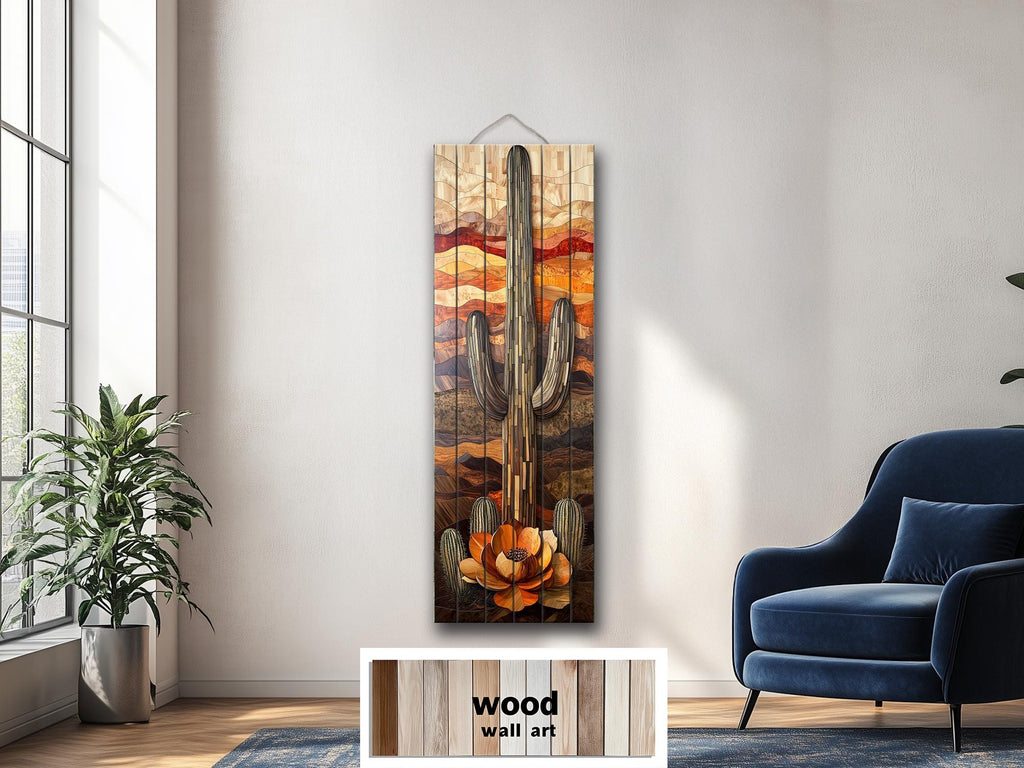 Saguaro Cactus  Tall Vertical Real Wood Wall Art