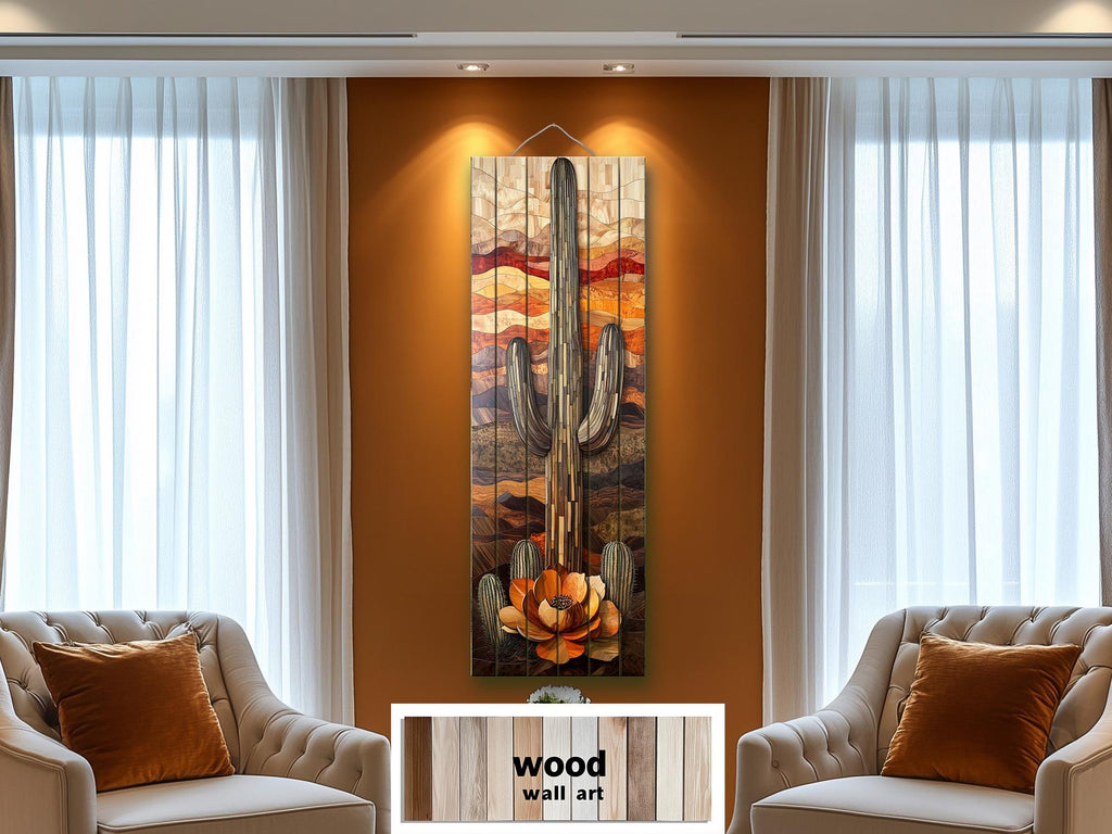 Saguaro Cactus  Tall Vertical Real Wood Wall Art