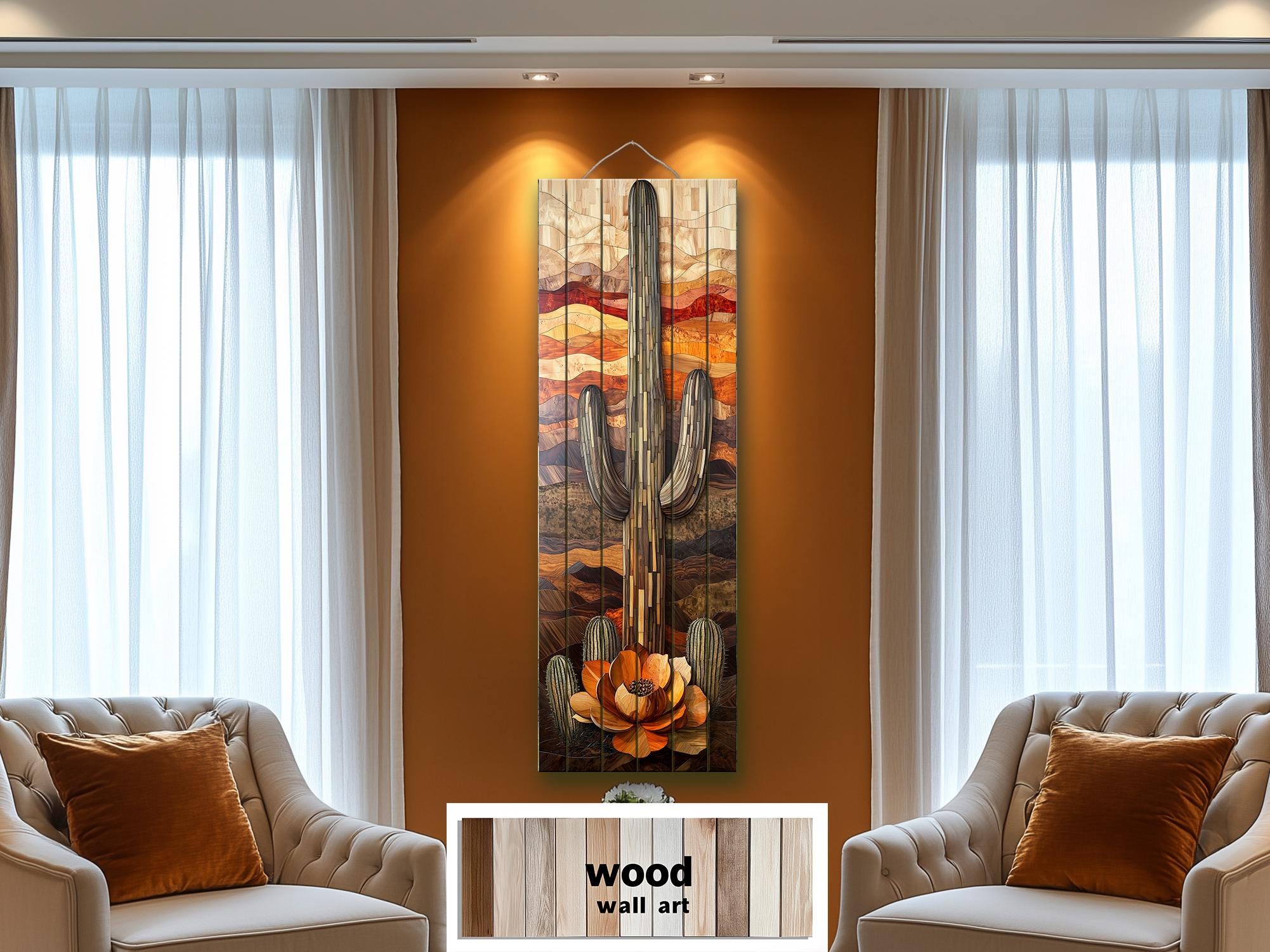 Saguaro Cactus  Tall Vertical Real Wood Wall Art