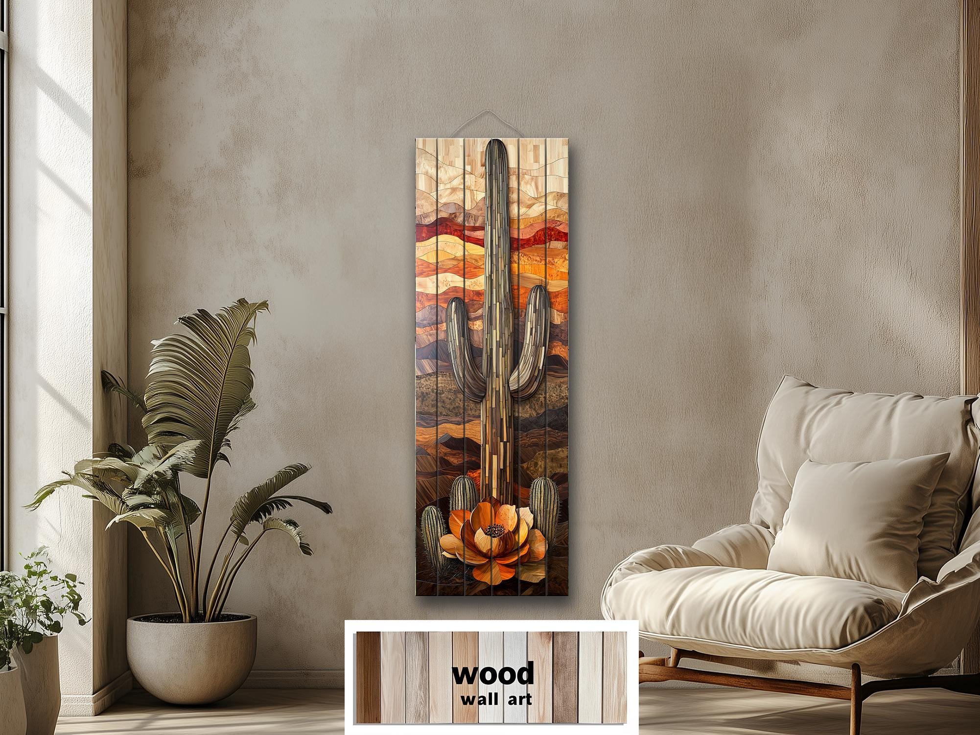 Saguaro Cactus  Tall Vertical Real Wood Wall Art