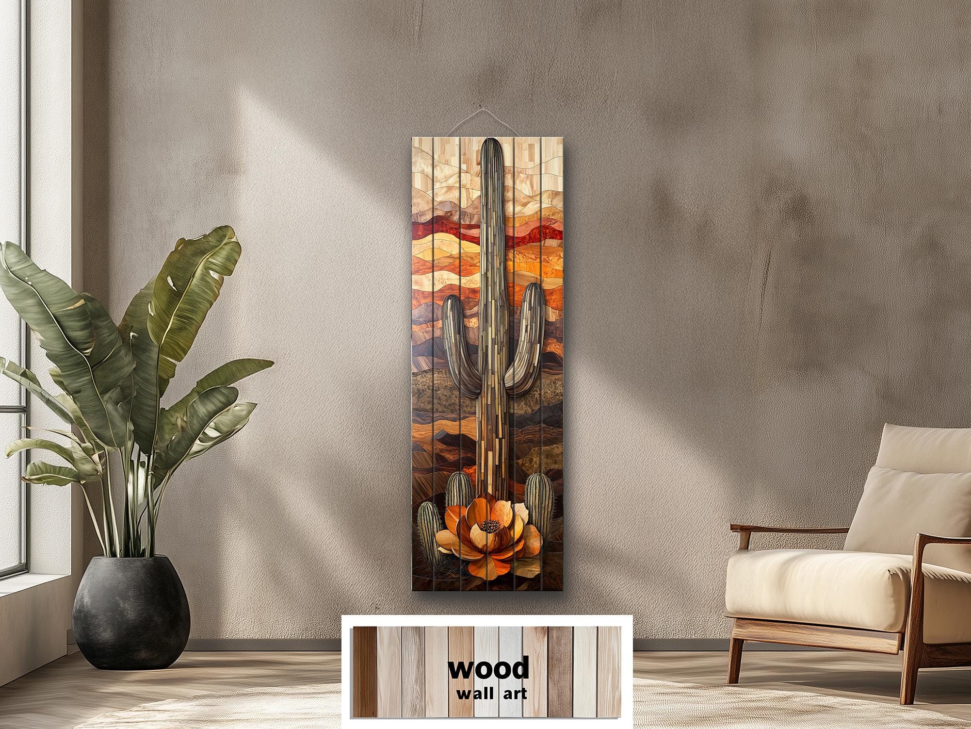 Saguaro Cactus  Tall Vertical Real Wood Wall Art