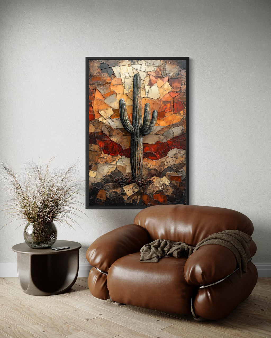 Saguaro Cactus Wall Art – Rustic Desert Landscape Canvas Print - Neutral Earthy Decor