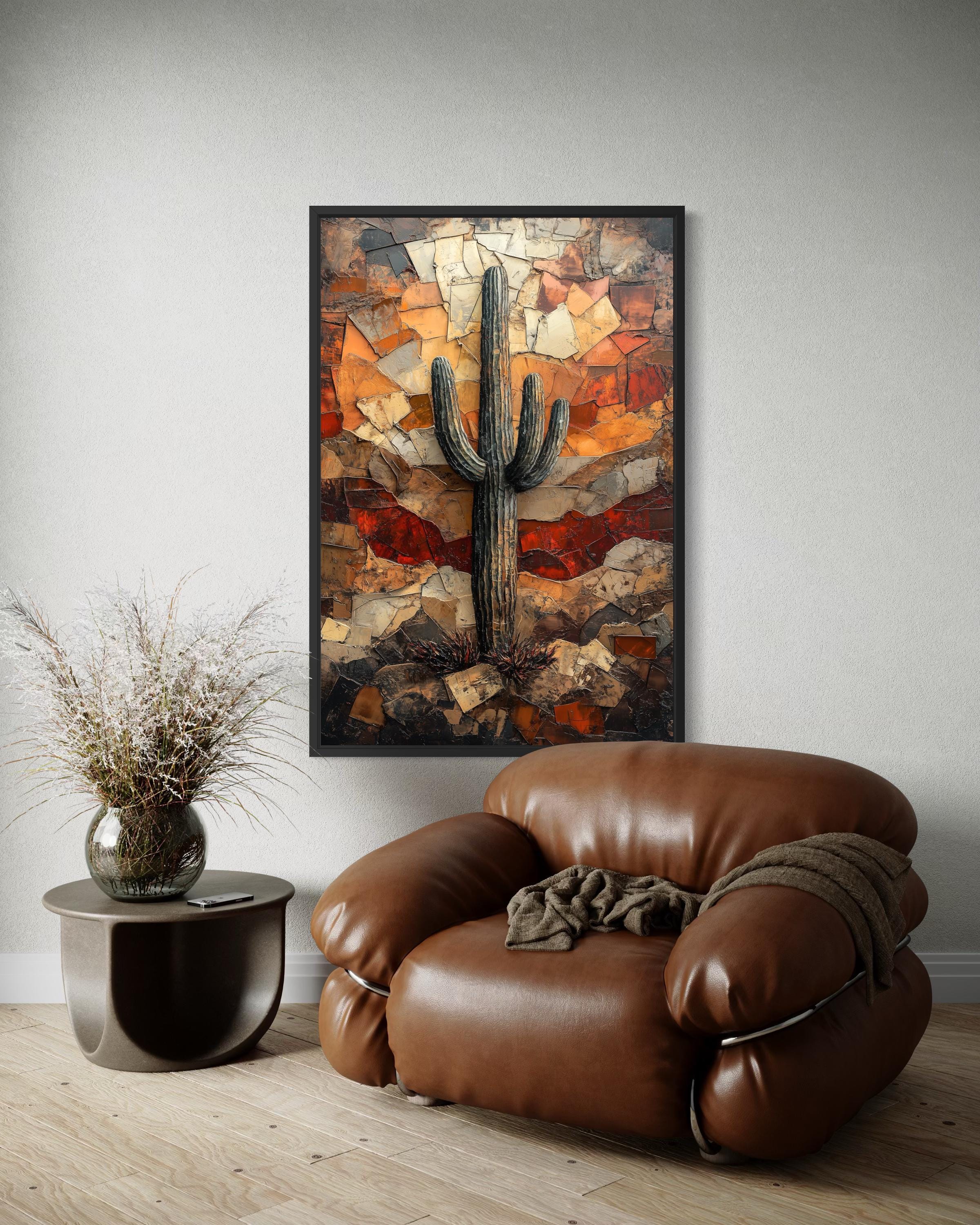 Saguaro Cactus Wall Art – Rustic Desert Landscape Canvas Print - Neutral Earthy Decor