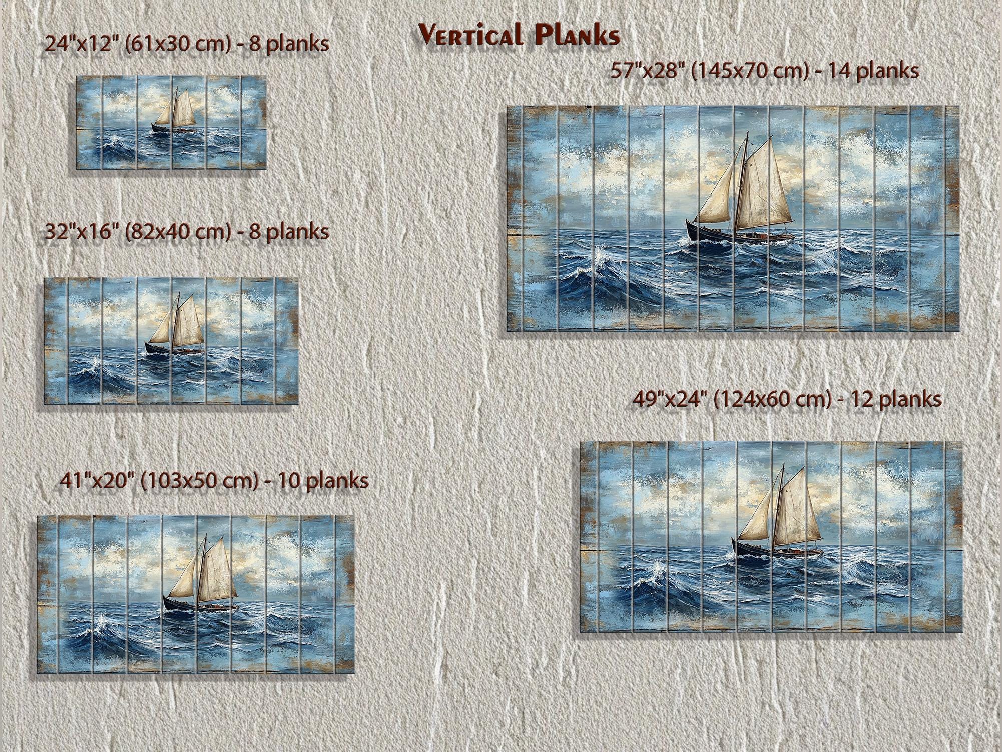 Sailboat On Ocean Waves Distressed Wood Wall Art