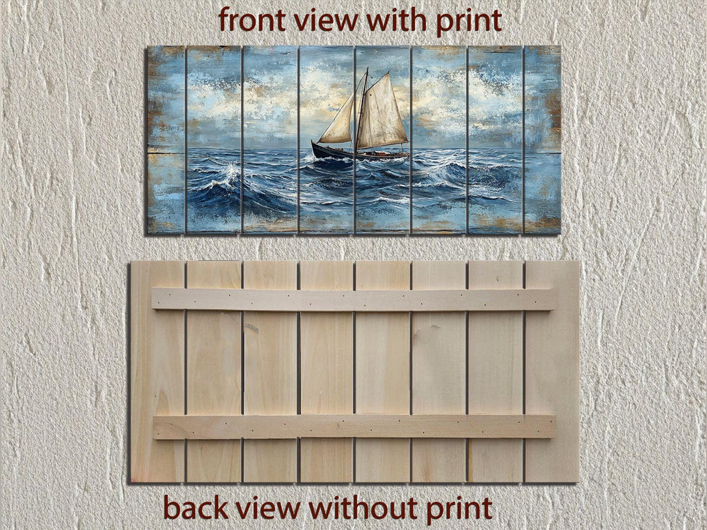 Sailboat On Ocean Waves Distressed Wood Wall Art