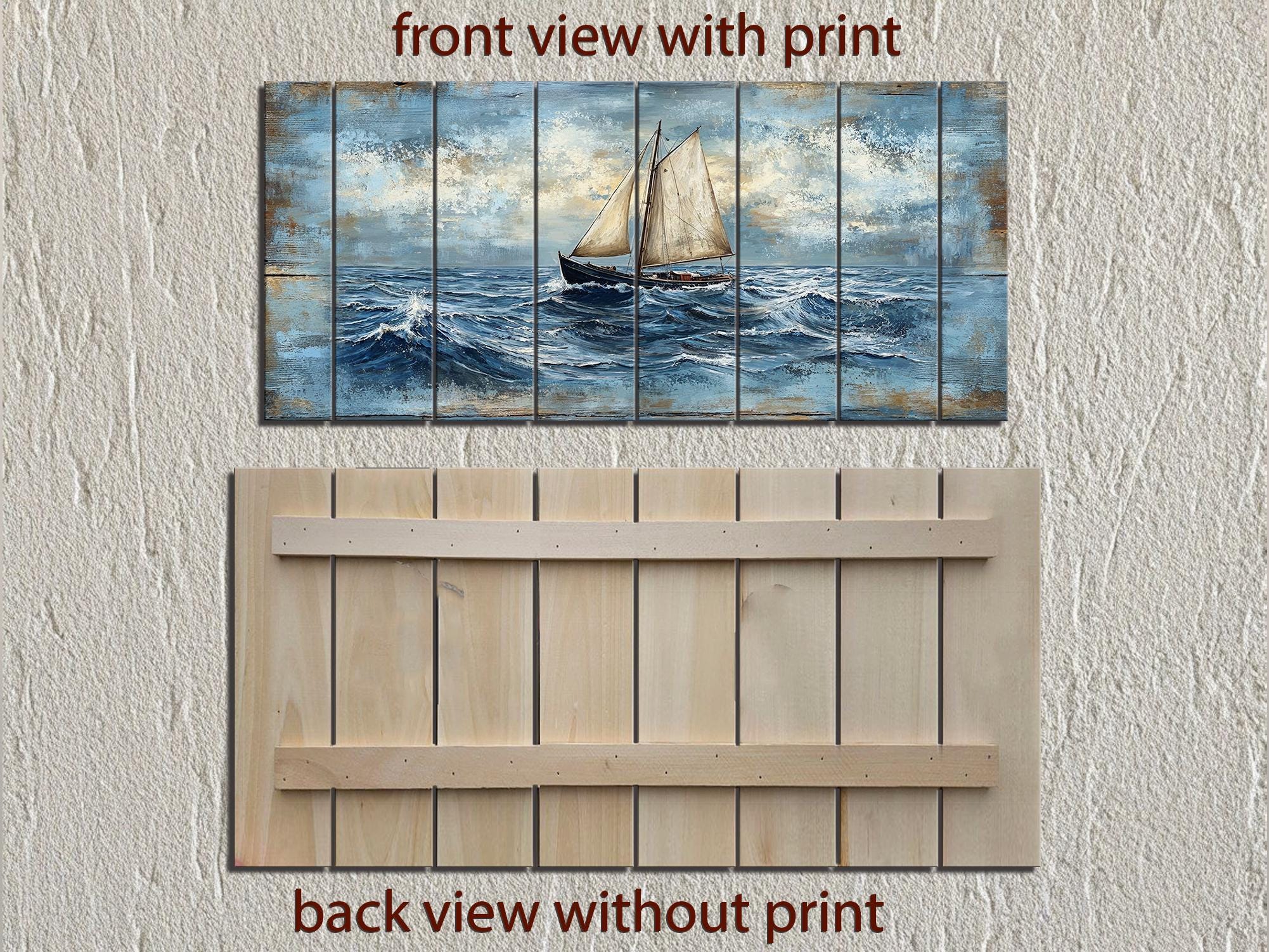 Sailboat On Ocean Waves Distressed Wood Wall Art