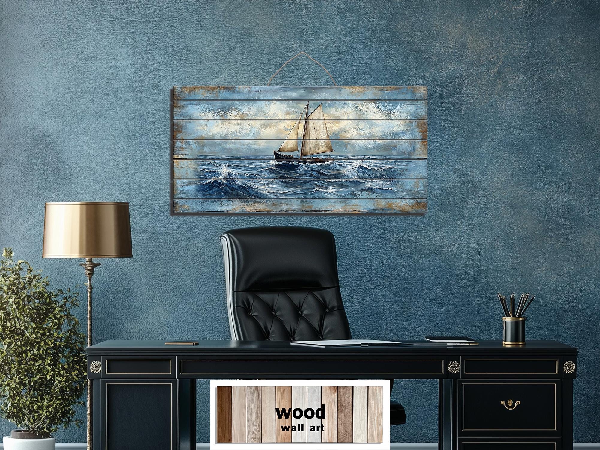 Sailboat On Ocean Waves Distressed Wood Wall Art