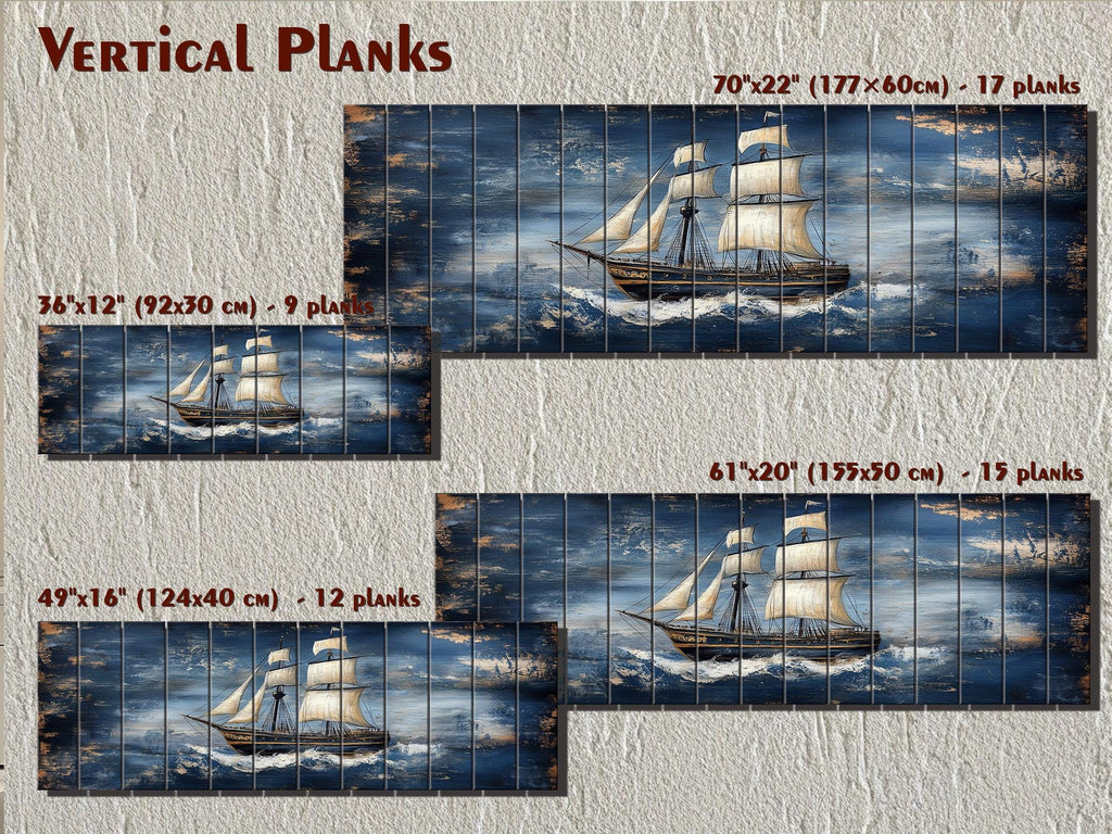 Sailing Ship Nautical Long Narrow Distressed Wood Wall Art
