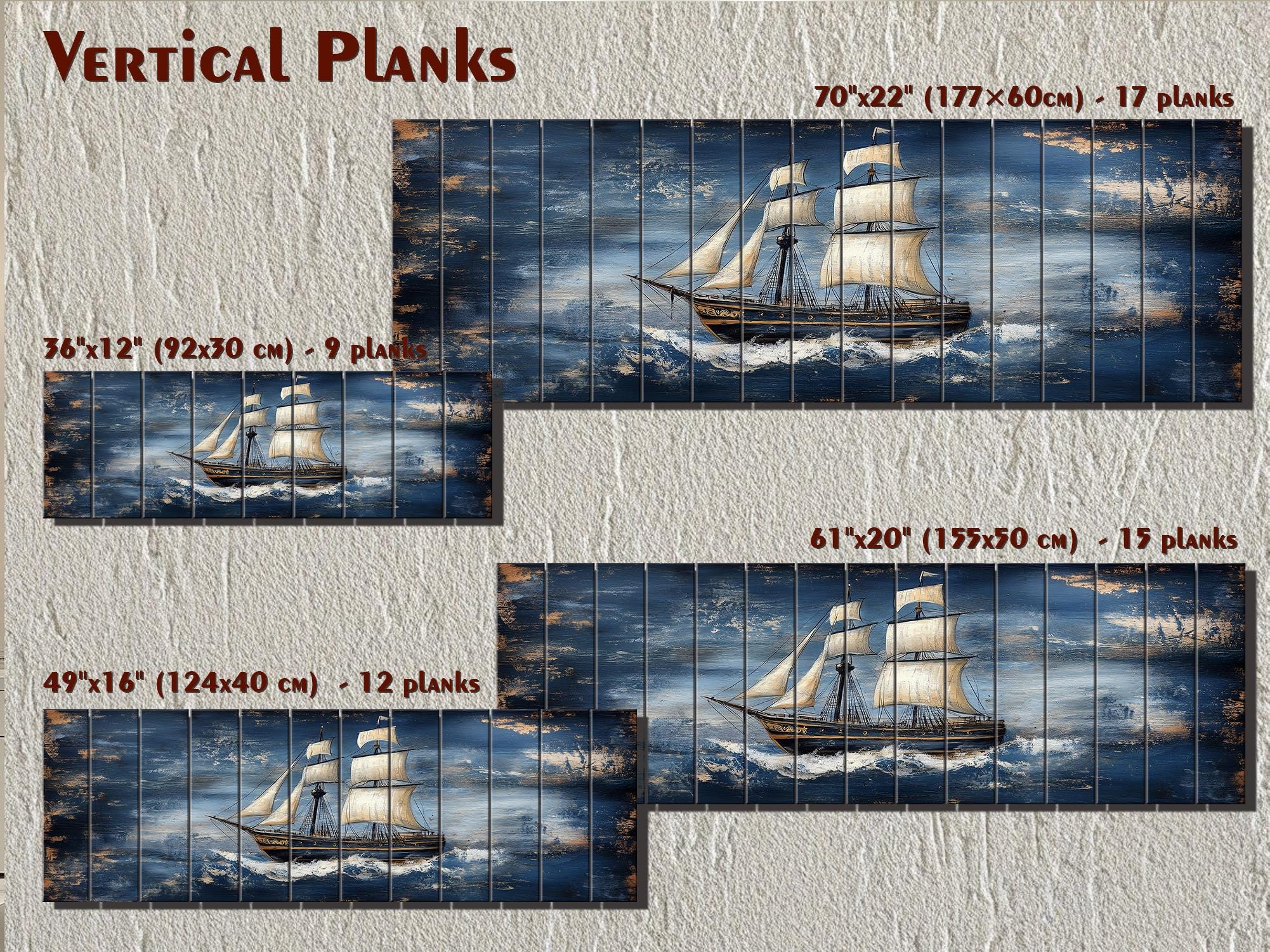 Sailing Ship Nautical Long Narrow Distressed Wood Wall Art