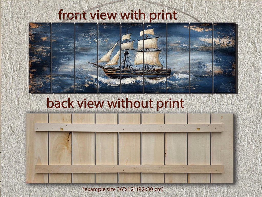 Sailing Ship Nautical Long Narrow Distressed Wood Wall Art