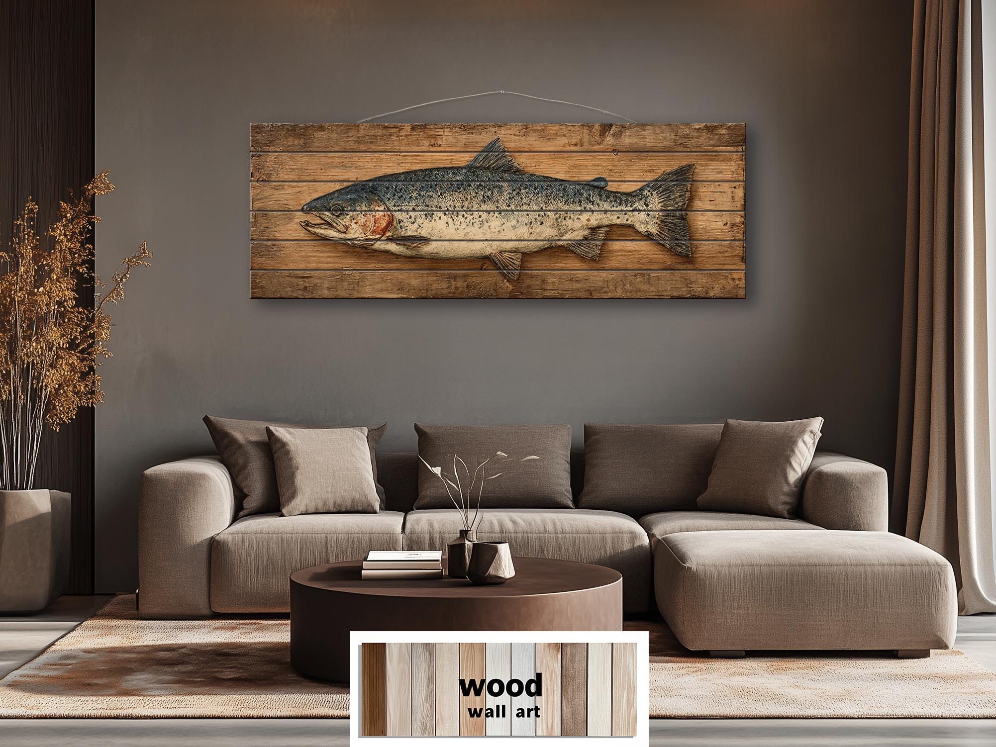 Salmon Distressed Long Narrow Wood Wall Art