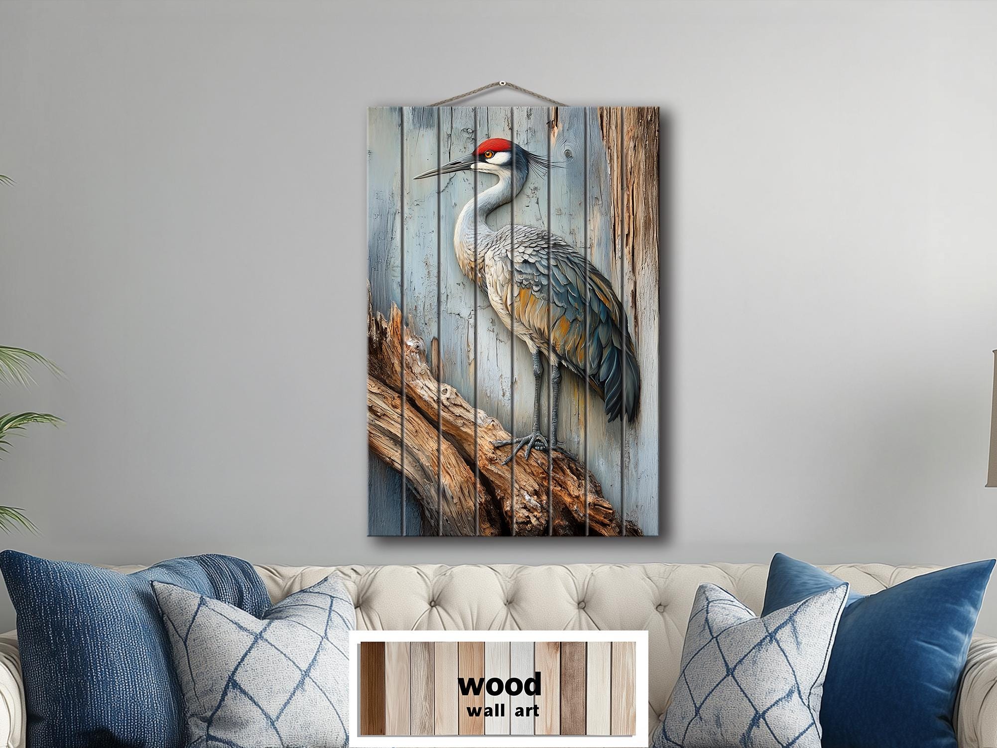 Sandhill Crane Distressed Wood Wall Art