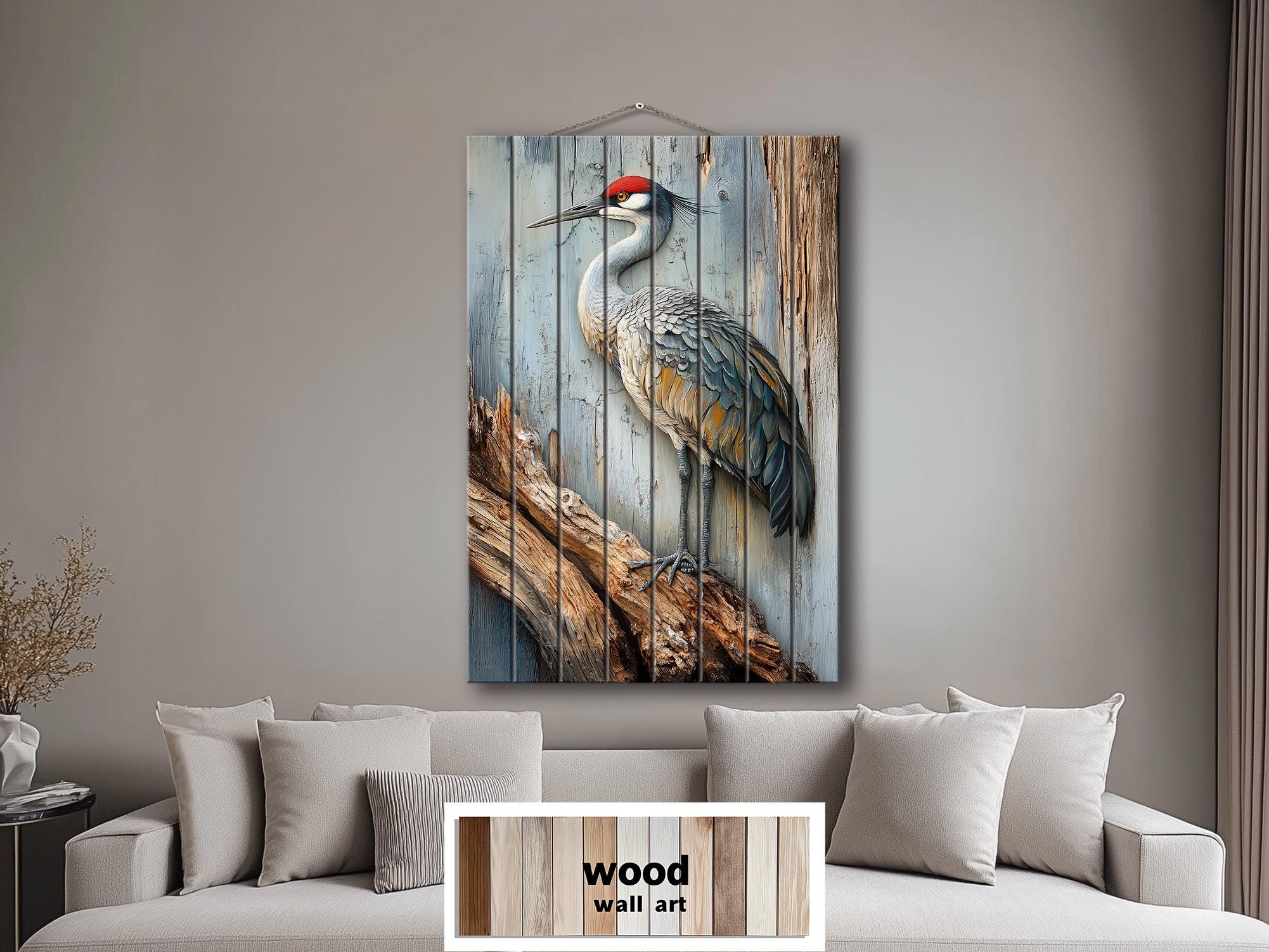 Sandhill Crane Distressed Wood Wall Art