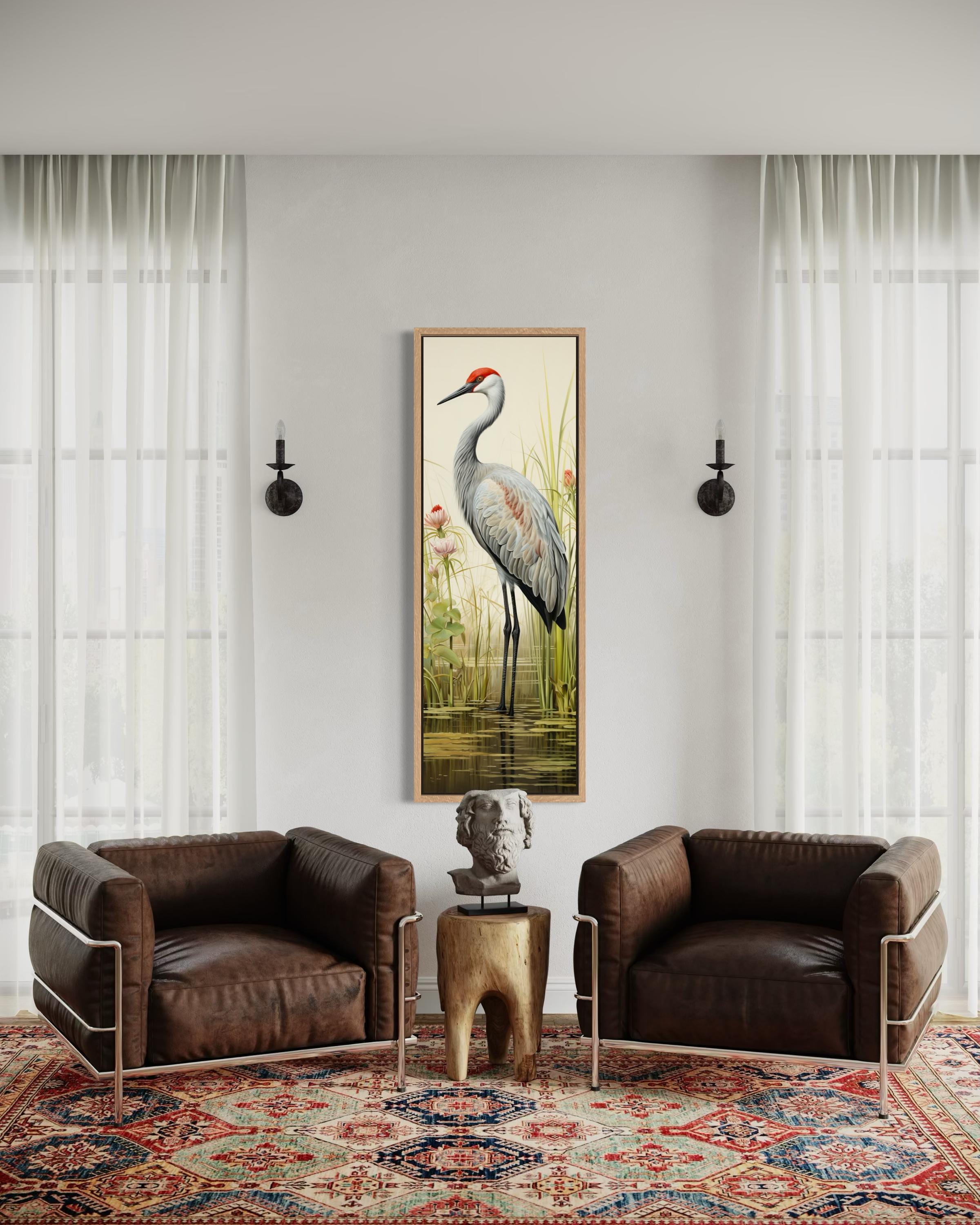 Sandhill Crane Tall Narrow Vertical Canvas Wall Art