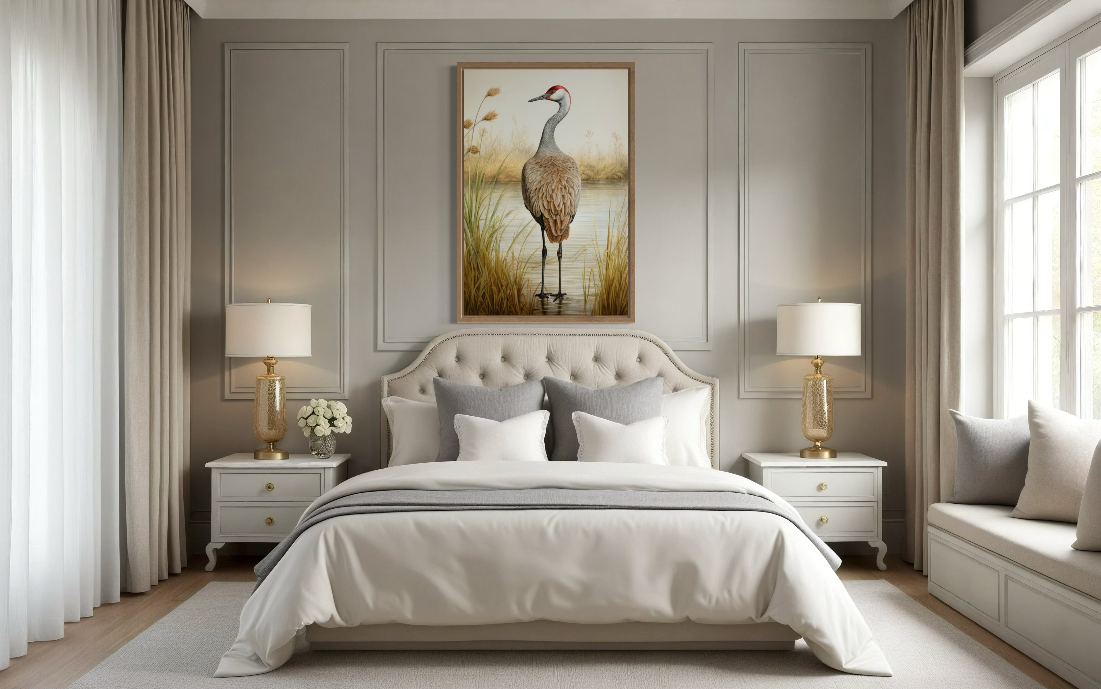 Sandhill Crane Vintage Framed Canvas Wall Art