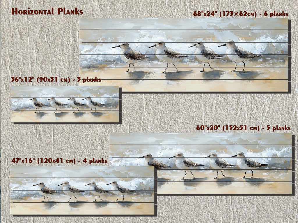 Sandpipers Walking On Beach Real Long Horizontal Coastal Wood Wall Art