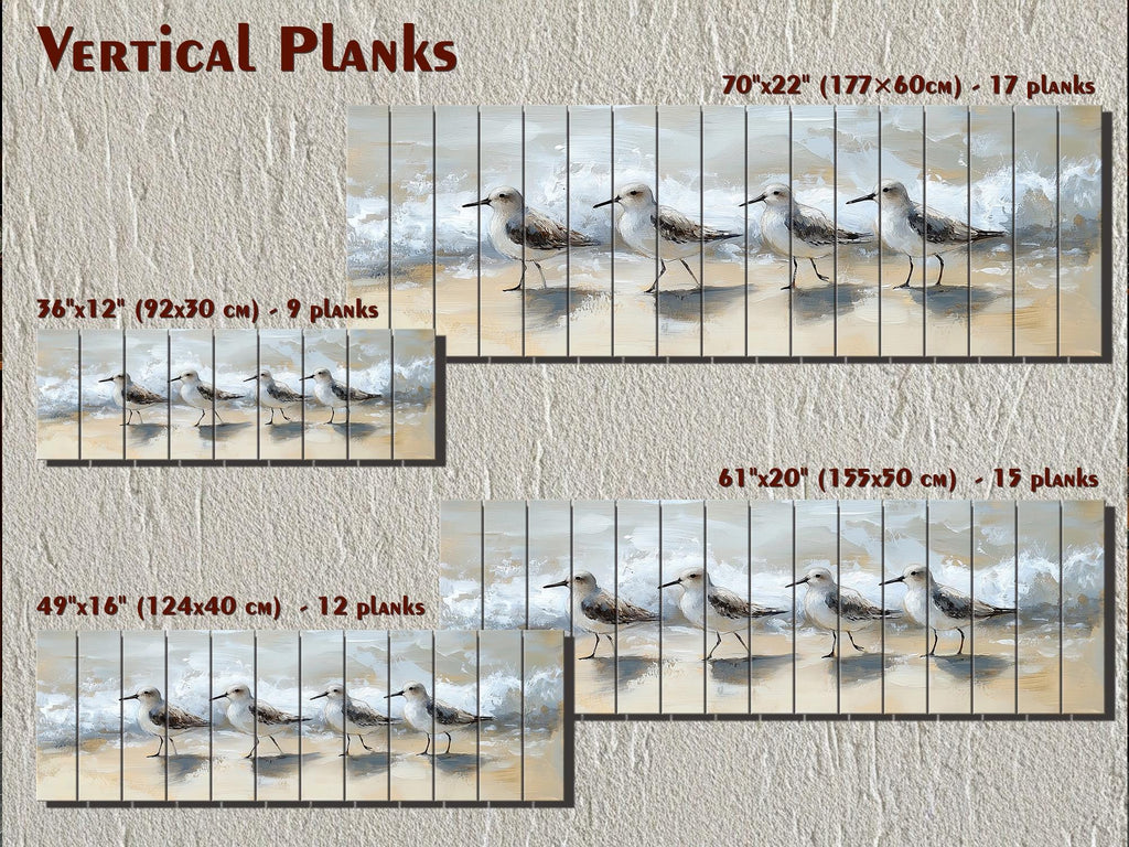 Sandpipers Walking On Beach Real Long Horizontal Coastal Wood Wall Art