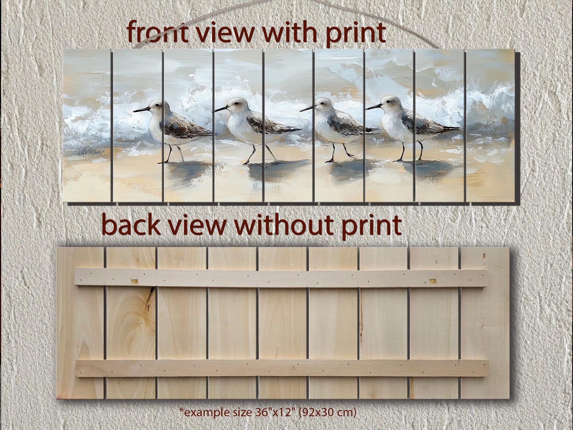 Sandpipers Walking On Beach Real Long Horizontal Coastal Wood Wall Art