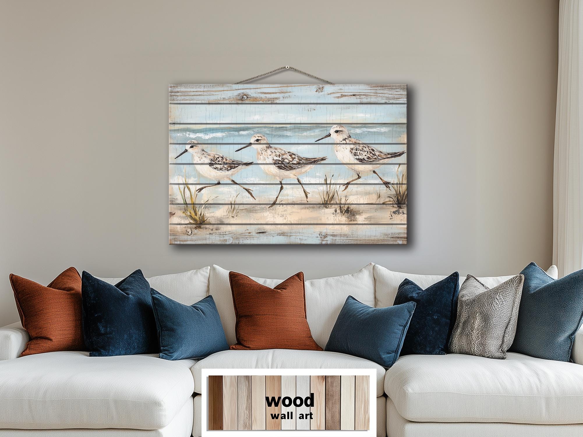 Sandpipers Walking On Beach Rustic Wood Wall Art