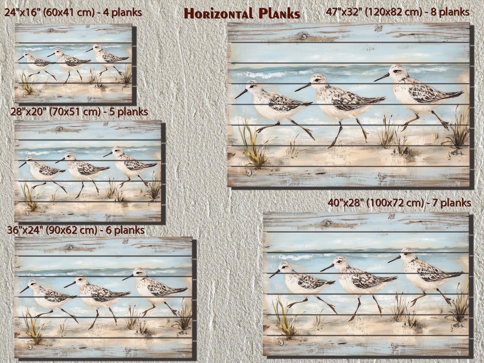 Sandpipers Walking On Beach Rustic Wood Wall Art