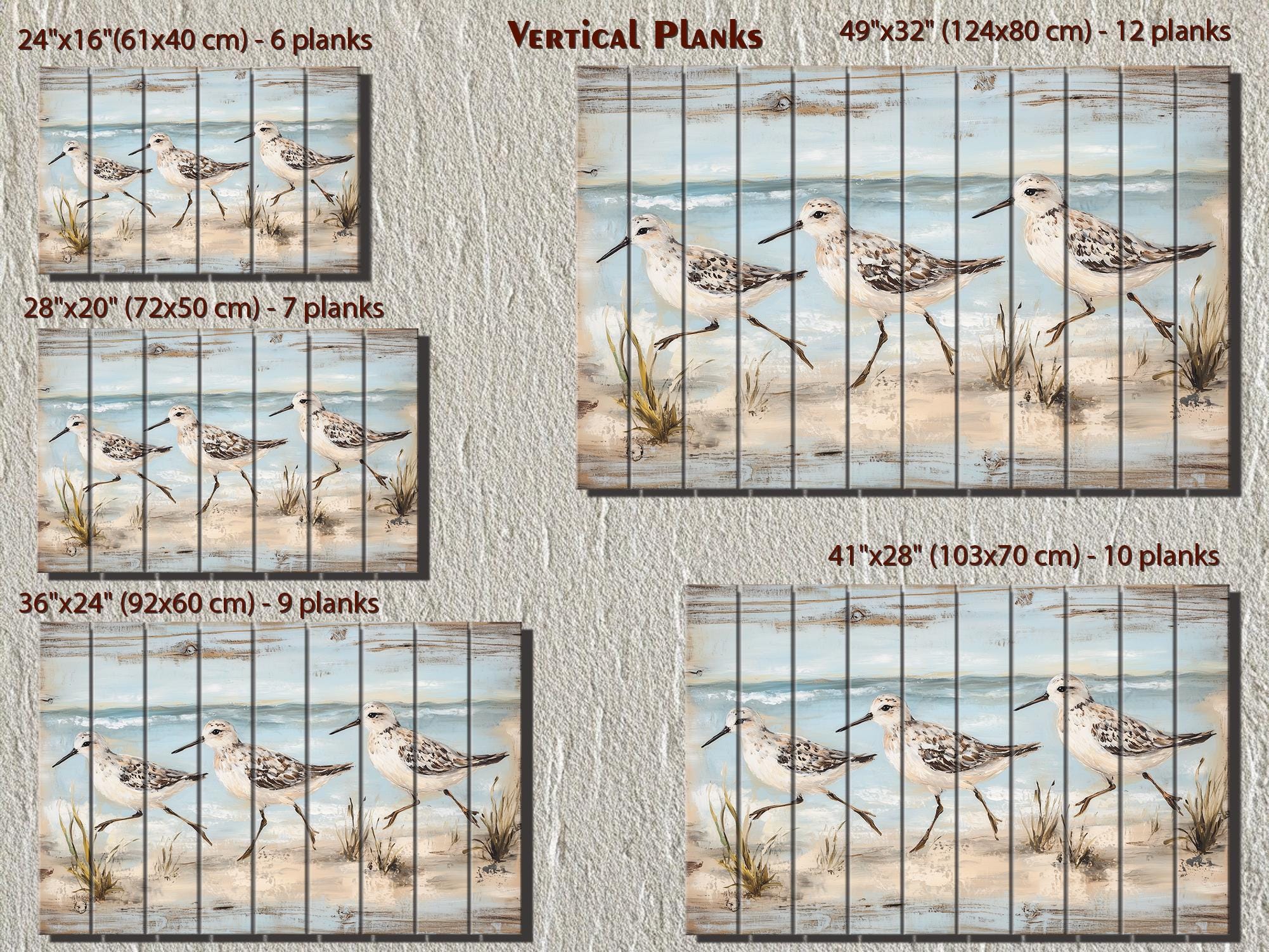 Sandpipers Walking On Beach Rustic Wood Wall Art
