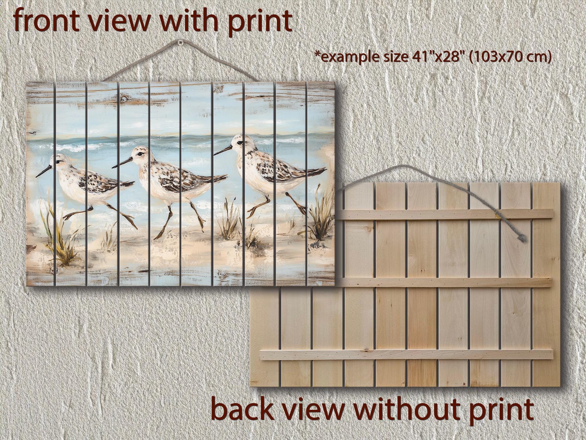 Sandpipers Walking On Beach Rustic Wood Wall Art
