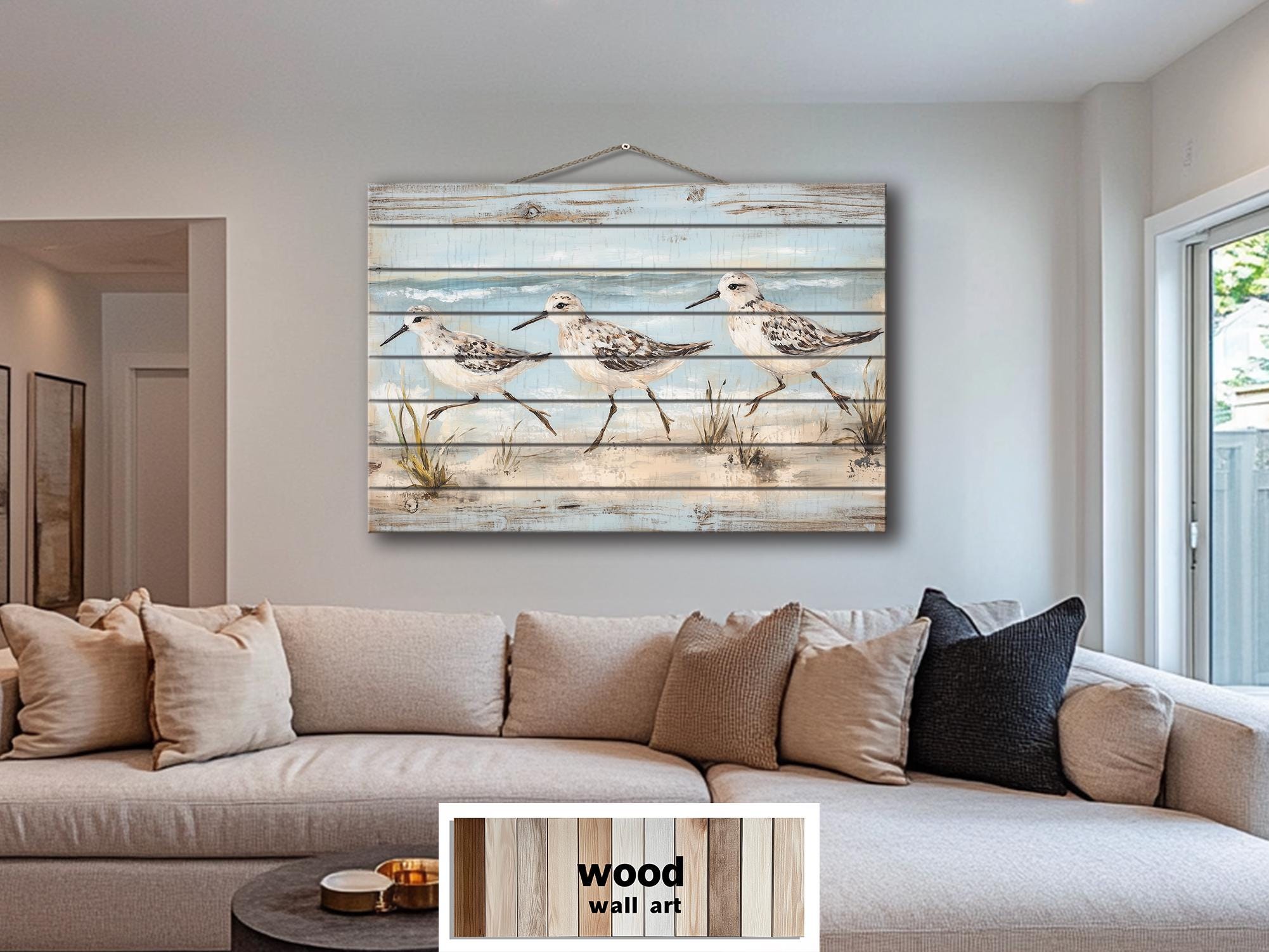 Sandpipers Walking On Beach Rustic Wood Wall Art