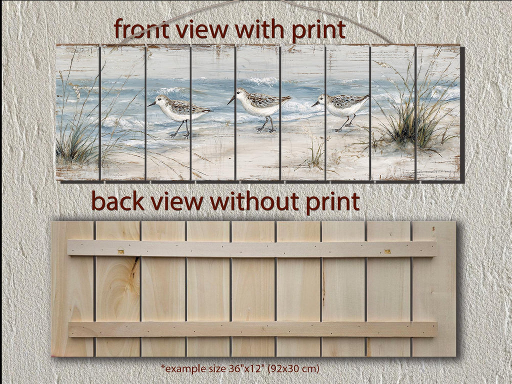Sandpipers on the Beach Long Narrow Wood Wall Art For Beach House Decor