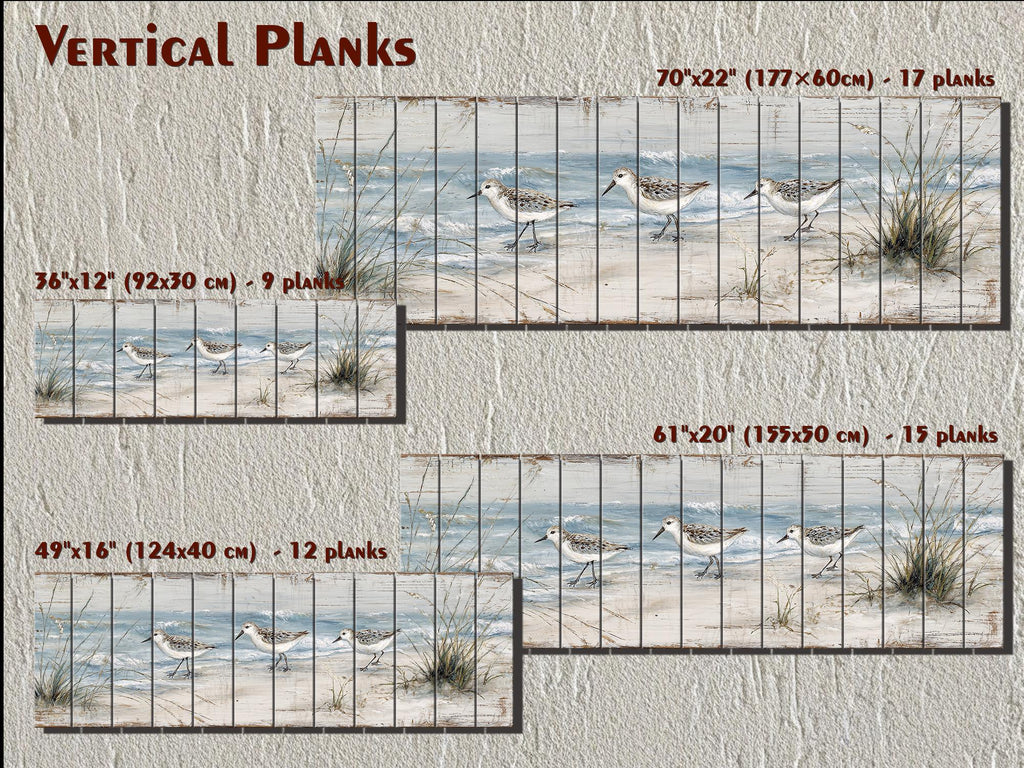 Sandpipers on the Beach Long Narrow Wood Wall Art For Beach House Decor