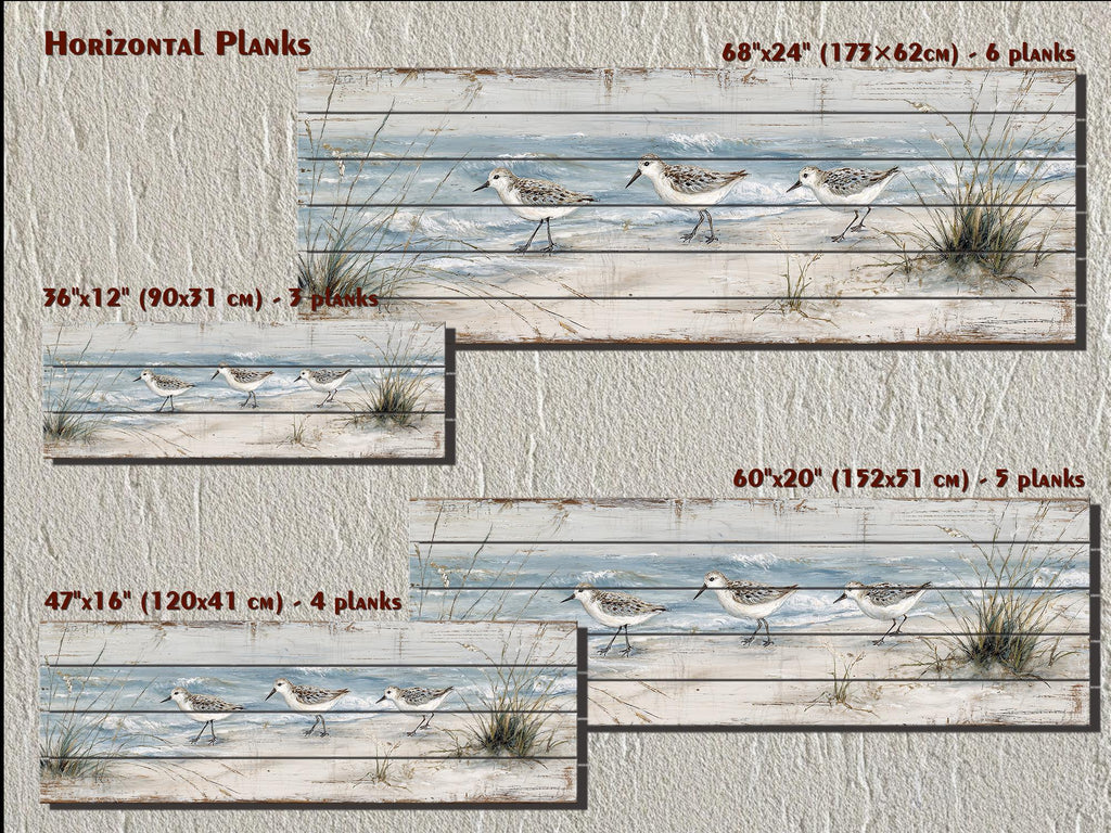 Sandpipers on the Beach Long Narrow Wood Wall Art For Beach House Decor