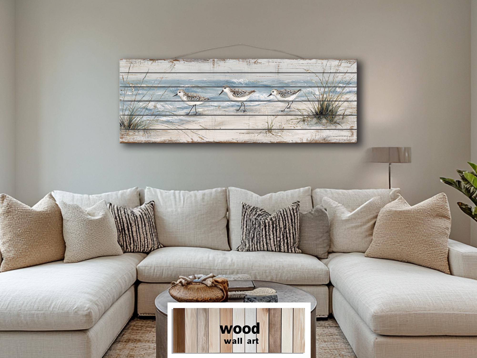 Sandpipers on the Beach Long Narrow Wood Wall Art For Beach House Decor