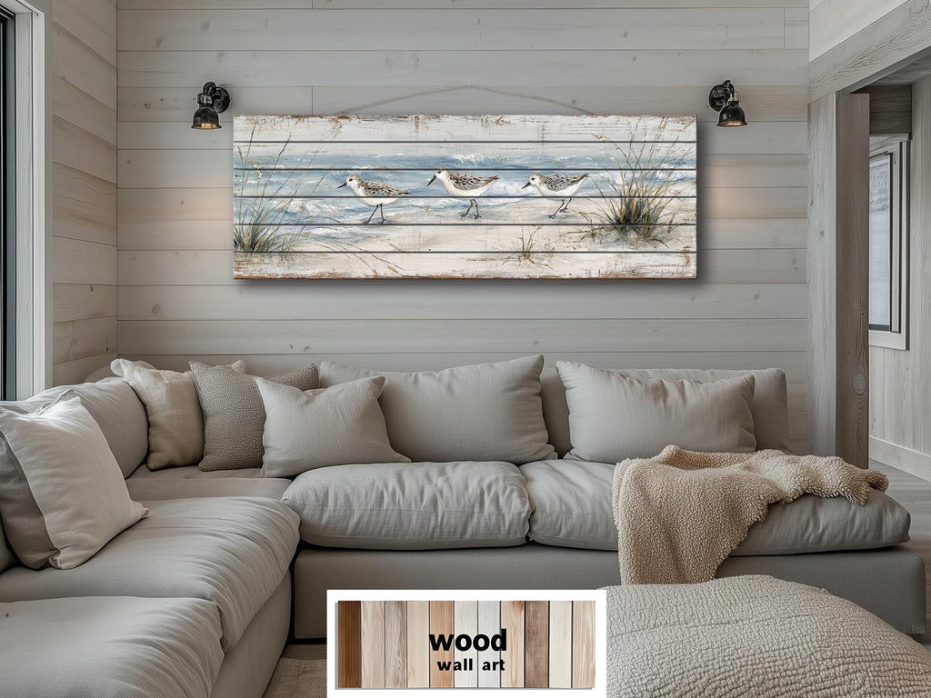 Sandpipers on the Beach Long Narrow Wood Wall Art For Beach House Decor