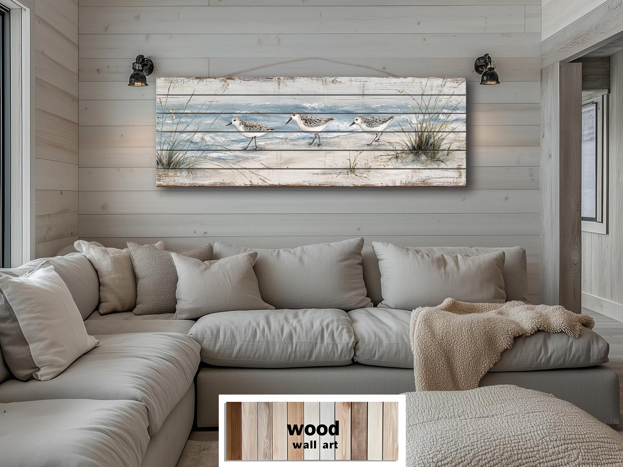 Sandpipers on the Beach Long Narrow Wood Wall Art For Beach House Decor