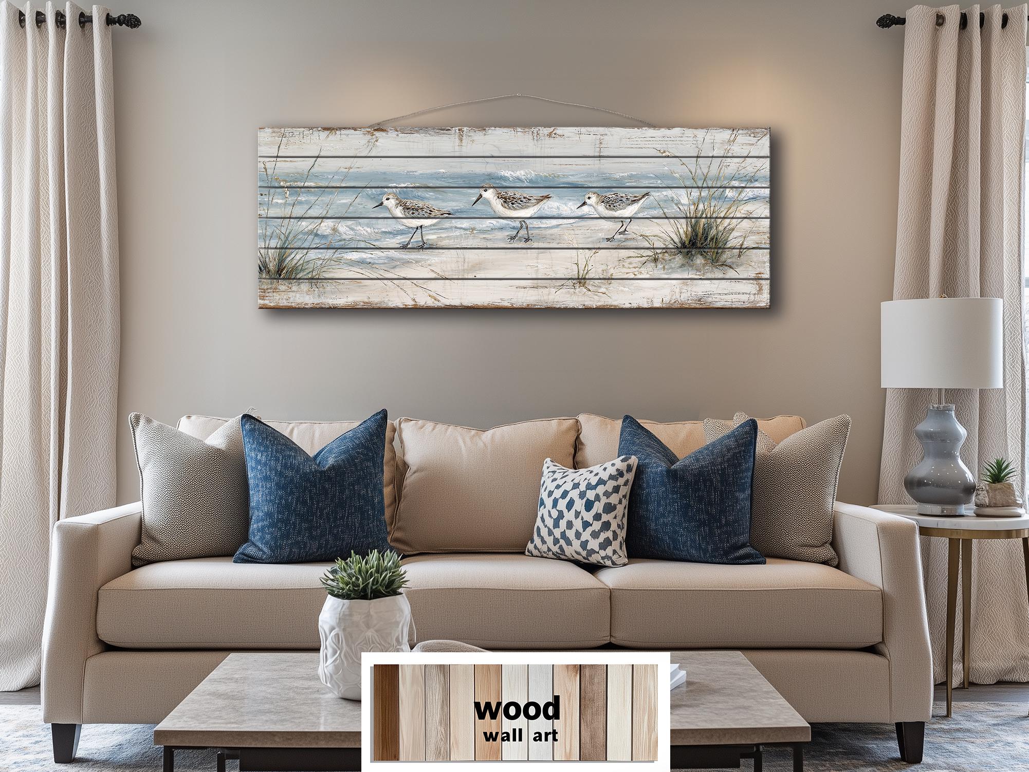 Sandpipers on the Beach Long Narrow Wood Wall Art For Beach House Decor