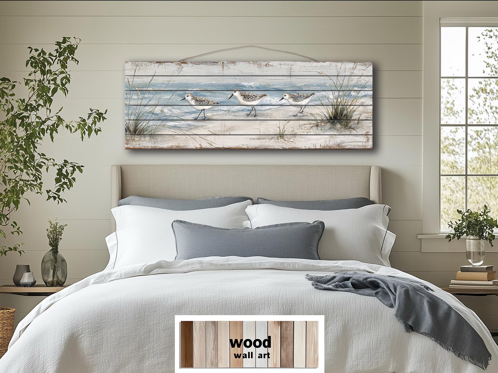 Sandpipers on the Beach Long Narrow Wood Wall Art For Beach House Decor
